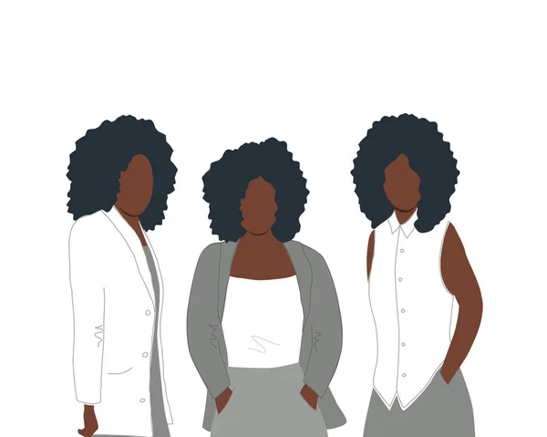 Черные Женщины Стоят Вместе Женское Сообщество Женская Солидарность Афро Прическа — стоковый вектор