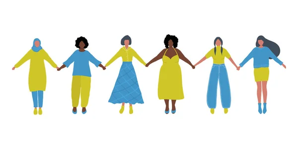 Frauen Halten Händchen Internationaler Frauentag Frauengemeinschaft Weibliche Solidarität Vektorillustration — Stockvektor
