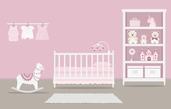 Pokój Dziecięcy Dla Noworodka Wnętrze Sypialni Dla Dziecka Różowym Kolorze — Wektor stockowy