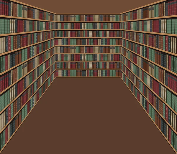 Bibliothek Oder Buchhandlung Bücherregale Mit Büchern Alte Bücher Den Regalen — Stockvektor