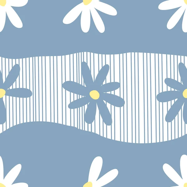 Sömlöst Mönster Med Vita Och Blå Blommor Abstrakt Bakgrund Vektorillustration — Stock vektor