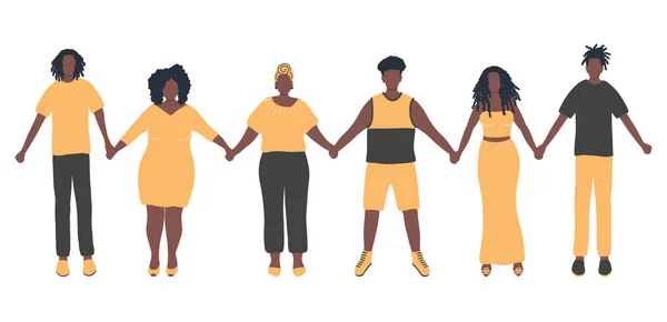 Black People Holding Hands Silhouettes Black Men Black Women Stronger — Stok Vektör