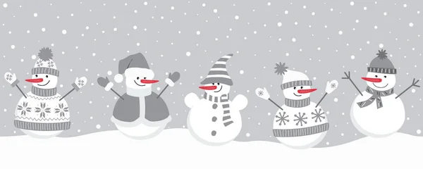 Happy Snowmen Rejoice Winter Holidays Seamless Border Holidays Background Five — Stockový vektor