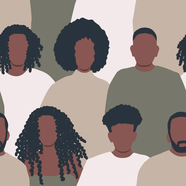 Seamless Background Black People Silhouettes Different Men Women Pattern People — Archivo Imágenes Vectoriales