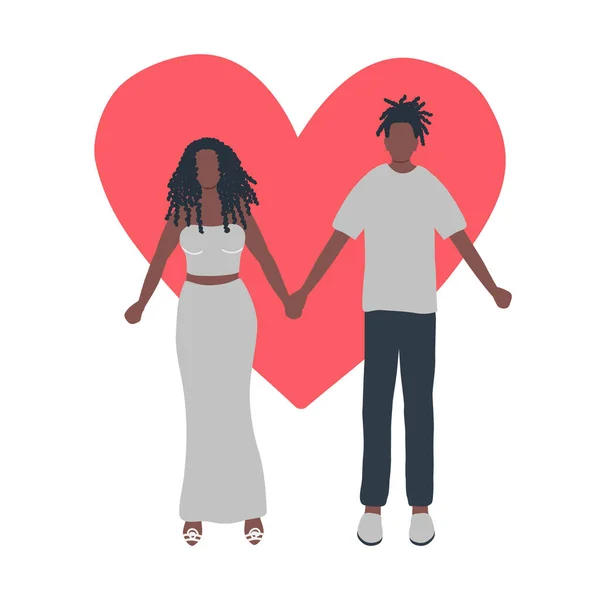 Valentine Day Illustration Couple Holding Hands Young Black Man Young — Stockvektor