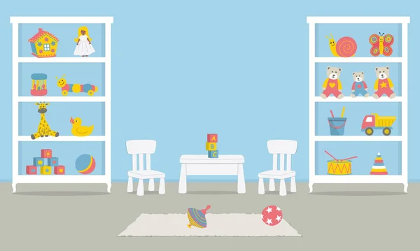 Spielzimmer Kinderzimmereinrichtung Für Ein Baby Blauer Farbe Auf Dem Bild — Stockvektor