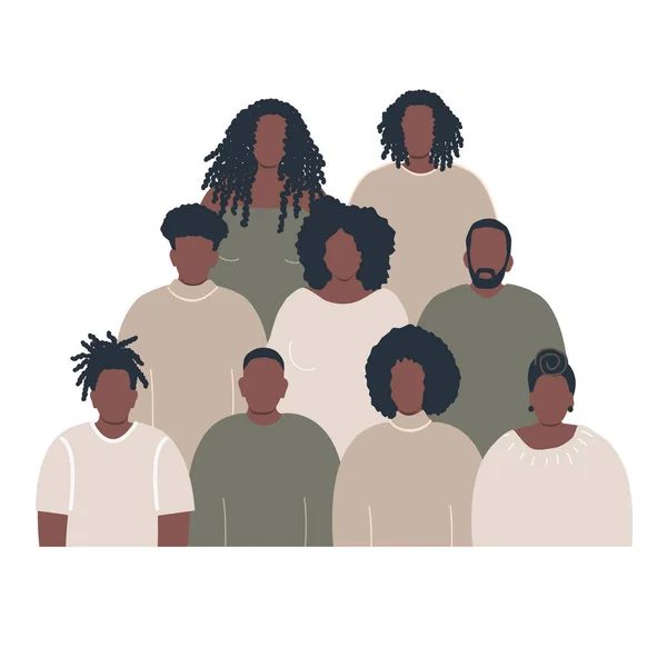Crowd of people. Group of black people. Stronger together concept. Solidarity of different men and women. Different human silhouettes. Vector illustration