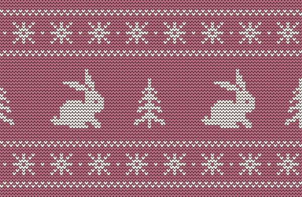 Patrón Punto Con Conejos Árboles Navidad Sobre Fondo Rosa Frontera — Vector de stock