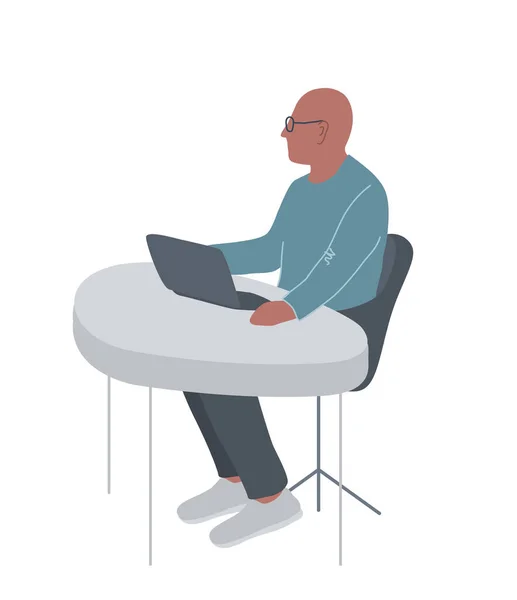 Muž Sedí Stolu Pracuje Laptopu Může Být Volné Noze Psycholog — Stockový vektor