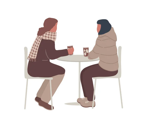 Kaffeezeit Zwei Frauen Sitzen Tisch Und Trinken Herbst Oder Winter — Stockvektor