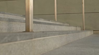 Enstrümanını bir çantada taşıyan bir müzisyenin bacakları bir alt geçidin ya da metronun merdivenlerinden çıkıyor..