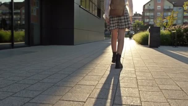Yorgun Liseli Kız Üniversite Öğrencisi Lise Öğrencisi Sınıftan Dönüyor Arkadan — Stok video