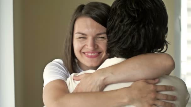 Long Awaited Meeting Young Woman Hugs Her Mother — Stock Video