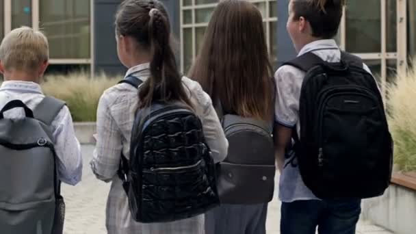 Group Elementary School Students Rush Lesson School Back School — Stok Video