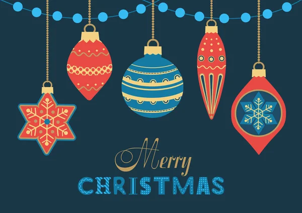 メリークリスマスファンシーベクトル挨拶タイポグラフィのポスター クリスマスの装飾ボールかわいい漫画のデザイン クリスマスのお祝いの装飾の背景 冬のお祝いのグリーティングカードテンプレート — ストックベクタ