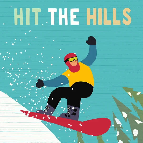 Χειμώνας βουνό διασκέδαση αθλητισμού χαριτωμένο διάνυσμα αφίσα — Διανυσματικό Αρχείο
