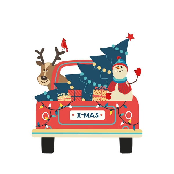 Christmas Holiday Truck cute vector illustration - Stok Vektor