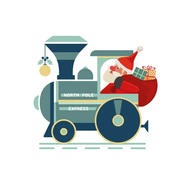 圣诞蒸汽机训练可爱的扁平图标 — 图库矢量图片