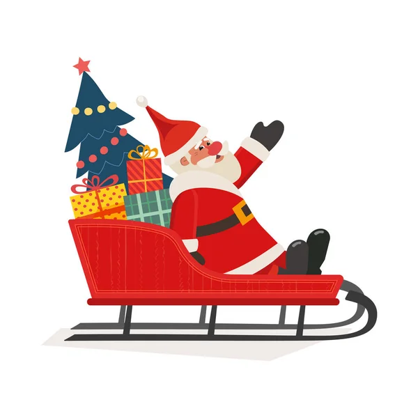 Santa Clause di Christmas sleigh cute vector icon Stok Vektor