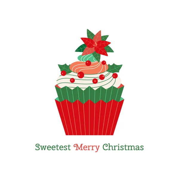 Sweet Christmas flower cute cupcake vector icon — Stock Vector