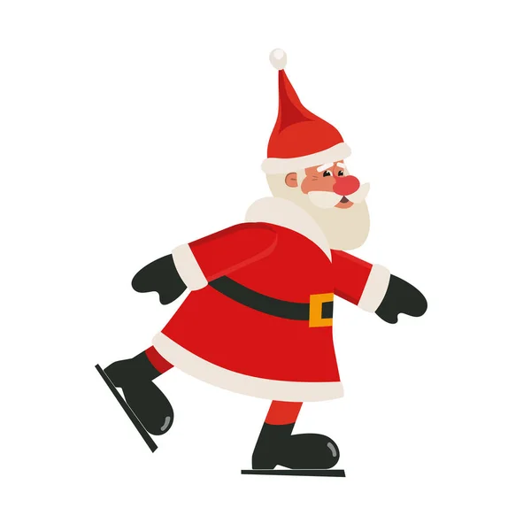 Lindo Santa Claus patinaje sobre hielo vector ilustración — Vector de stock