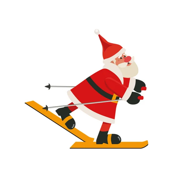 Santa Claus esquiar en el icono del vector lindo esquí — Vector de stock