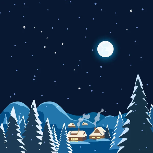 Invierno noche mágica paisaje paisaje rural — Vector de stock