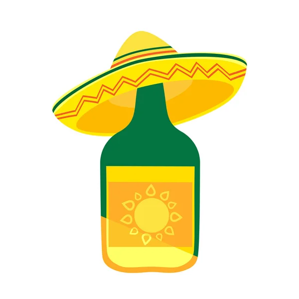 Tequila bouteille d'alcool sombrero icône vectorielle supérieure — Image vectorielle