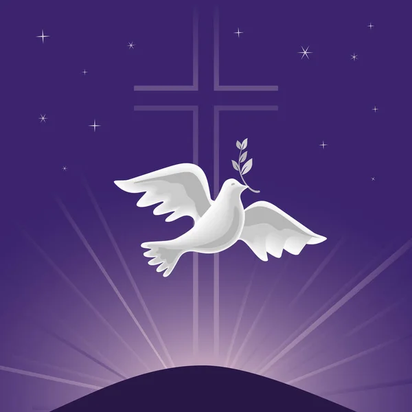 Taube Heiliger Geist mit Olivenzweig-Vektorposter — Stockvektor