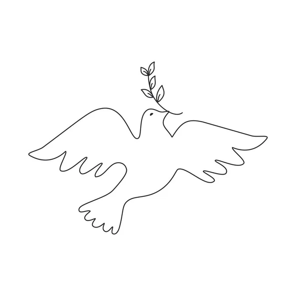 Fliegende Taube mit Olivenzweig-Linearvektor — Stockvektor