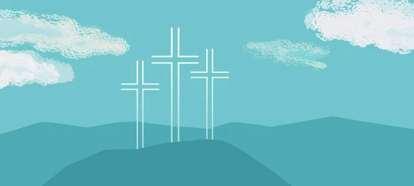 Cruces en la colina religión vacaciones vector fondo — Vector de stock
