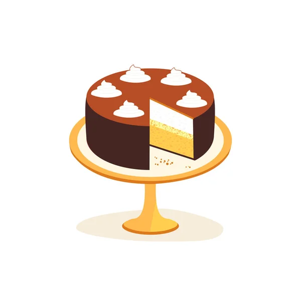 Sweet cream cake dessert on stand vector icon — Vettoriale Stock