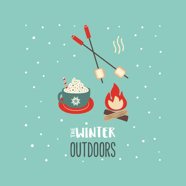 Winter outdoors cozy relax simple vector icon — Vettoriale Stock