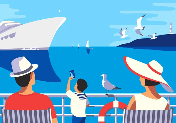 Mar viaje familia vacaciones viaje vector cartel — Archivo Imágenes Vectoriales