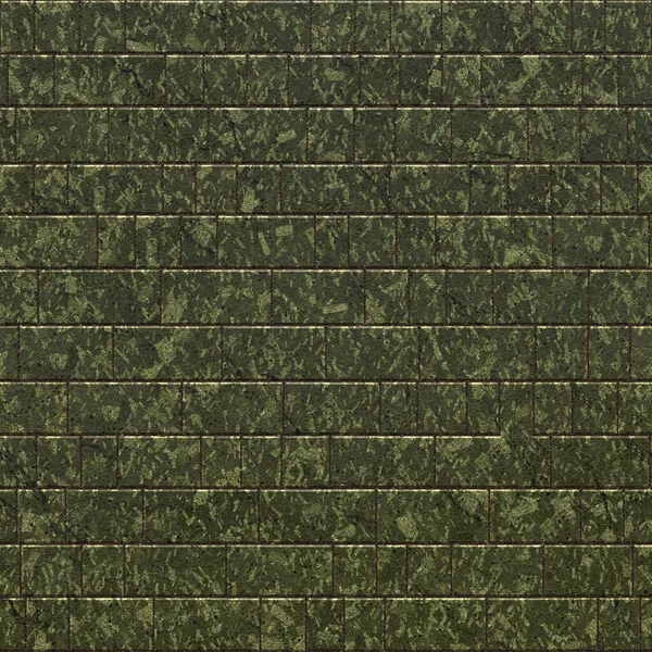 用绿色斑岩做的瓷砖.一个绿色斑岩地面的特写，有深色和浅色斑点。一堵不同尺寸的方砖墙。3D渲染. — 图库照片
