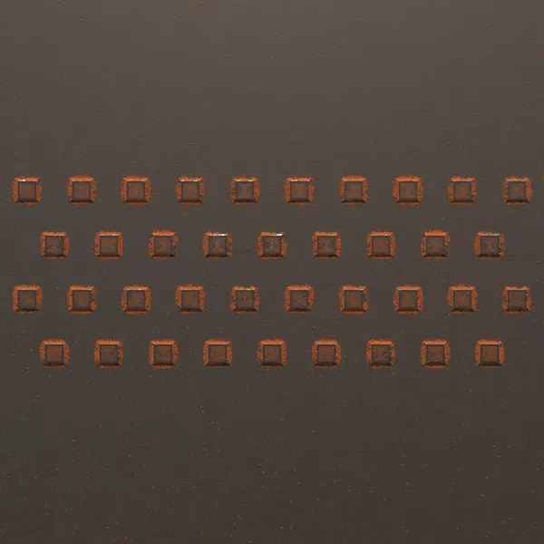 Pinos metálicos quadrados revestimento tátil com vestígios de ferrugem. Fundo texturizado metálico. Renderização 3D — Fotografia de Stock