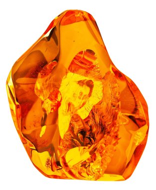 Beyaz kehribar üzerine şeffaf bir parça.