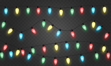 Şeffaf bir arka planda tatil çelengi. Noel ışıkları.