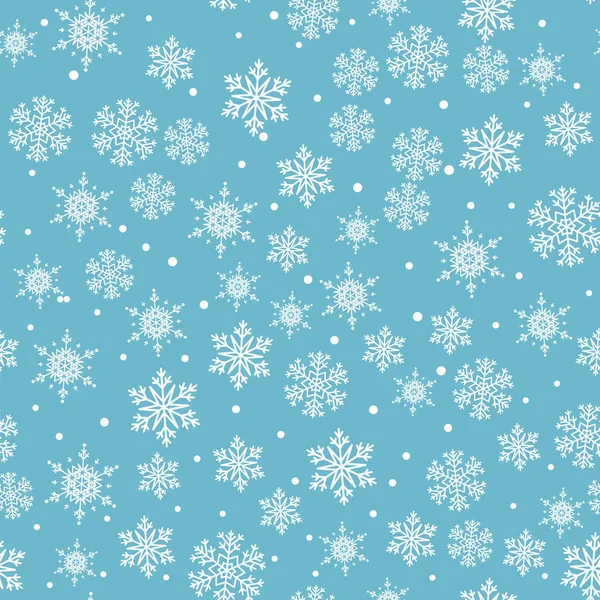 雪のシームレスなパターン。青い背景に白い雪片。降雪. — ストックベクタ