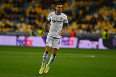 KYIV, UKRAINE - 27 Ekim 2020: Matias Vecino. UEFA Şampiyonlar Ligi karşılaşması Shakhtar Donetsk ile Inter Milan arasında Kyiv Olimpiyskyi Stadyumu 'nda oynanacak.