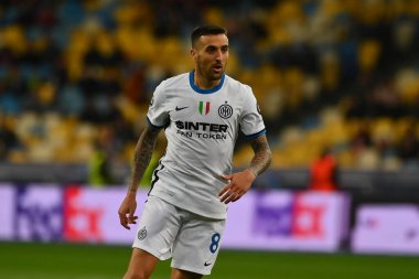 KYIV, UKRAINE - 27 Ekim 2020: Matias Vecino. UEFA Şampiyonlar Ligi karşılaşması Shakhtar Donetsk ile Inter Milan arasında Kyiv Olimpiyskyi Stadyumu 'nda oynanacak.