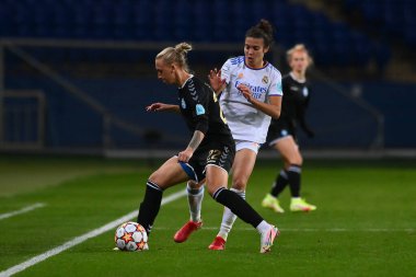 KHARKIV, UKRAINE - 6 Ekim 2021: FC Kharkiv - FC Real Madrid arasındaki UEFA Kadınlar Şampiyonlar Ligi maçı
