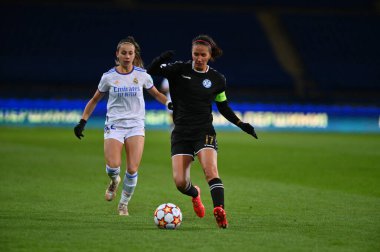 KHARKIV, UKRAINE - 6 Ekim 2021: FC Kharkiv - FC Real Madrid arasındaki UEFA Kadınlar Şampiyonlar Ligi maçı