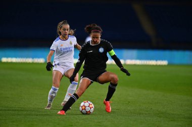 KHARKIV, UKRAINE - 6 Ekim 2021: FC Kharkiv - FC Real Madrid arasındaki UEFA Kadınlar Şampiyonlar Ligi maçı