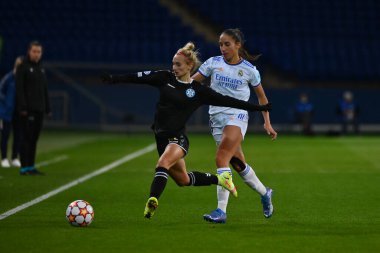 KHARKIV, UKRAINE - 6 Ekim 2021: FC Kharkiv - FC Real Madrid arasındaki UEFA Kadınlar Şampiyonlar Ligi maçı