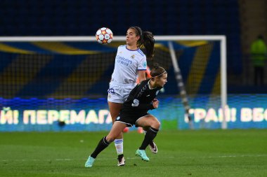 KHARKIV, UKRAINE - 6 Ekim 2021: FC Kharkiv - FC Real Madrid arasındaki UEFA Kadınlar Şampiyonlar Ligi maçı