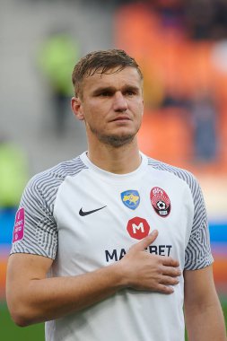 KYIV, UKRAINE - 15 Ekim 2021: Oleksandr Hladkyy. UPL, FC Shakhtar Donetsk FC Zorya Luhansk 'a karşı