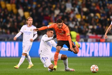 KYIV, UKRAINE - 19 Ekim 2021: FC Shakhtar Donetsk ile FC Real Madrid arasındaki UEFA Şampiyonlar Ligi maçı