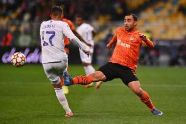 KYIV, UKRAINE - 19 Ekim 2021: FC Shakhtar Donetsk ile FC Real Madrid arasındaki UEFA Şampiyonlar Ligi maçı