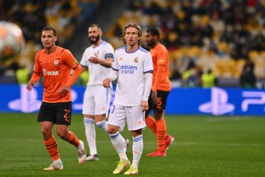 KYIV, UKRAINE - 19 Ekim 2021: FC Shakhtar Donetsk ile FC Real Madrid arasındaki UEFA Şampiyonlar Ligi maçı